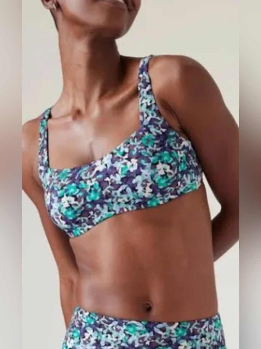 Athleta Floral Scoop Bikini Top — Teal & Purple